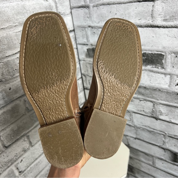 Nine West Tan Suede Square Toe Low Block Heel Boots Size 7 - Picture 10 of 13